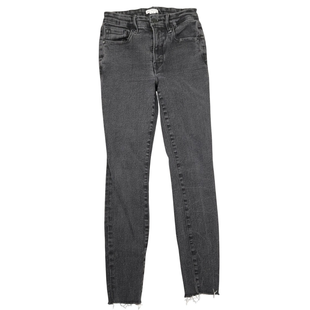 Good American Black184 Jeans Women 4/27 Gray High Skinny Raw Hem Stretch‎ Cotton